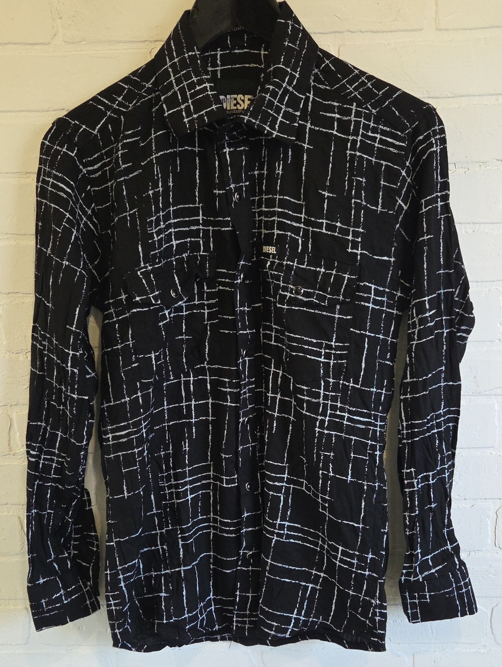 Diesel Linen Blend Shirt with White Grid Pattern